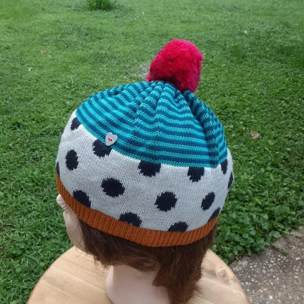 Catimini NWT sz 7/10 Pom Pom Toboggan Hat Stripes/Polka dots